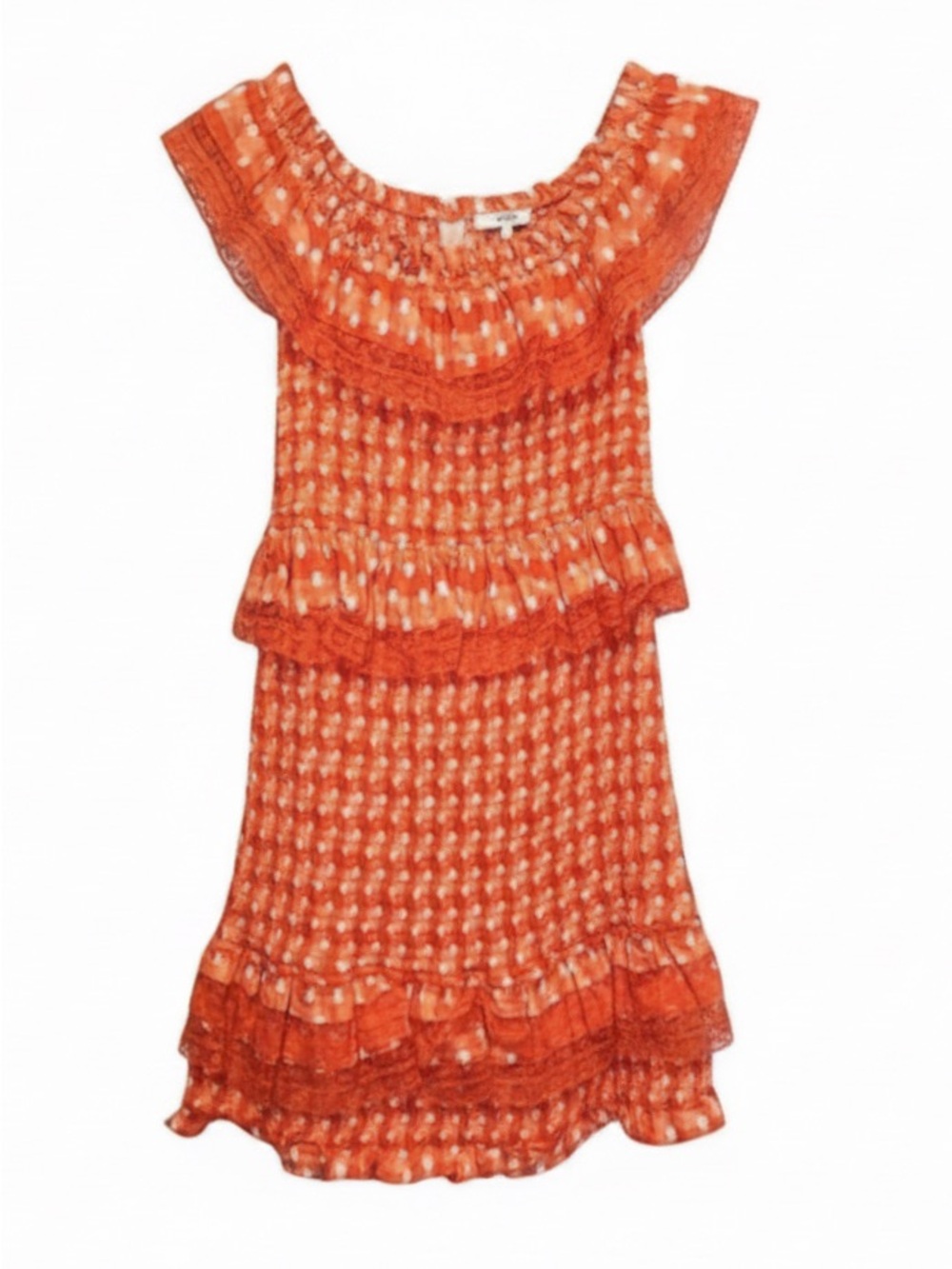 Tularosa Orange Smocked Off-Shoulder Ruffle Mini Dress | Large I Boho Chic